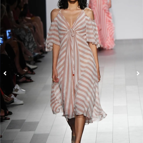 Tadashi Shoji RTW Spring 2018 Pink White Striped Chiffon Dress size 4 vintage - Picture 1 of 14